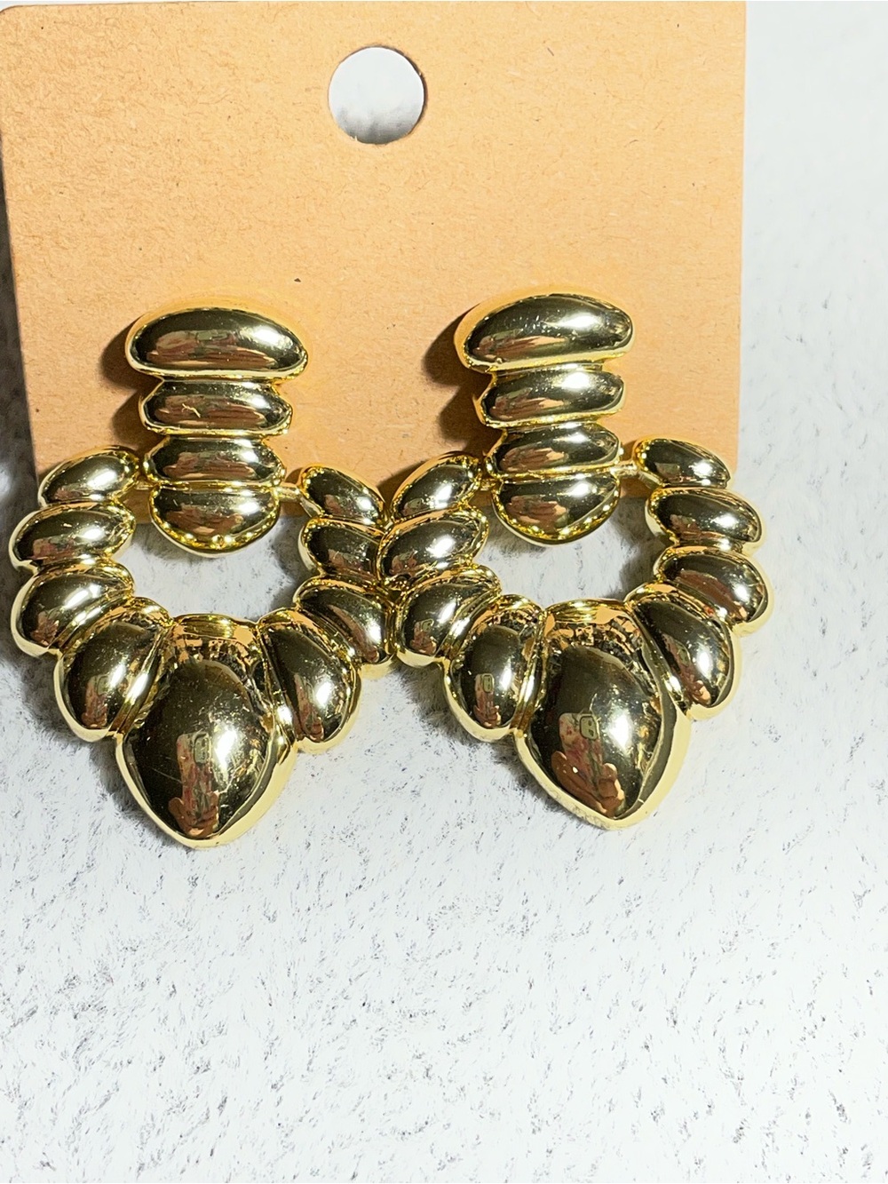 Doorknocker Style Statement Gold Tone Chunky Earrings NEW